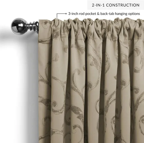 Vista 10 de Elrene Home Fashions Cenefa Opaca Jacquard Scroll Mia, 52" x 19" (1 Cenefa), Dorado