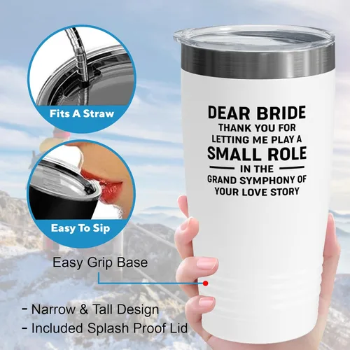 Vista 4 de Bride Gift from Officiant Tumbler 20oz White -Small Role - Bridal Shower Bride To Be Bachelorette Party Newlywed Wedding Officiant Brother