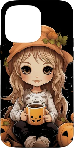 Vista 21 de Chibi Girl Anime Kawaii Pumpkin Spice Latte Fall Halloween Case for iPhone 16