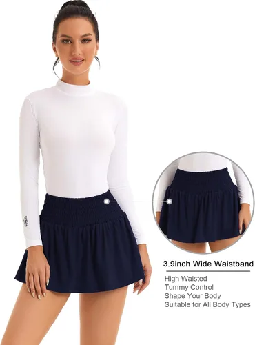 Vista 6 de SILKWORLD Faldas de tenis para mujer, falda pantalón de golf atlética de cintura alta con bolsillos, falda de entrenamiento activo