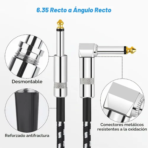 Vista 5 de Cable de guitarra de 10 pies de 0.25 in recto a ángulo recto, cable de audio trenzado de reducción de ruido para guitarra eléctrica, bajo