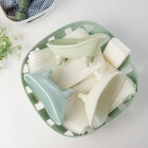 Vista 7 de 5.6" Jabonera de cerámica mini para bañera con decoración de garras para baño (Crème)