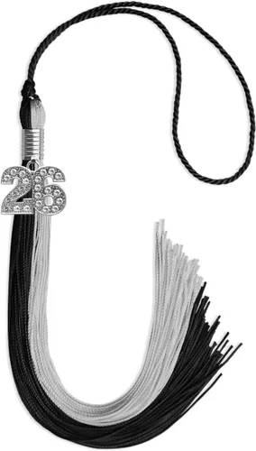 Vista 66 de Endea Graduation Borla de doble color con dije de plata brillante (negro/oro antiguo, 2025)
