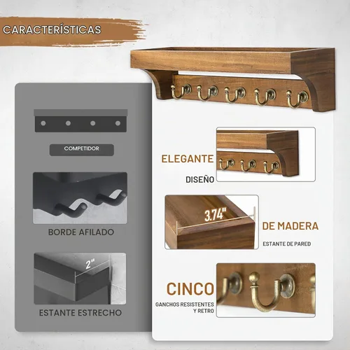 Vista 6 de Rebee Vision Soporte para llaves de 14 pulgadas - Acacia