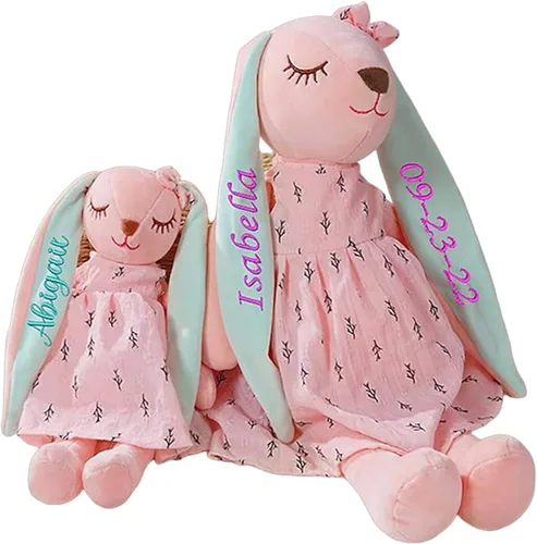 Vista 9 de Dyoart Conejo de Pascua personalizado con nombre, juguete de peluche bordado hecho a mano, regalo de Pascua personalizado para bebés y niñas pequeñas