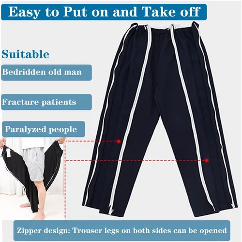 Vista 4 de Pantalones unisex con cremallera lateral, pantalones con cremallera para recuperación después de la cirugía, traje para pacientes fracturados