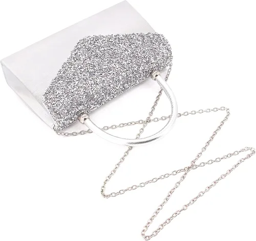 Vista 5 de Naimo Bolso de mano de cristal brillante con asa superior, bolso de hombro cruzado para boda, fiesta, novia