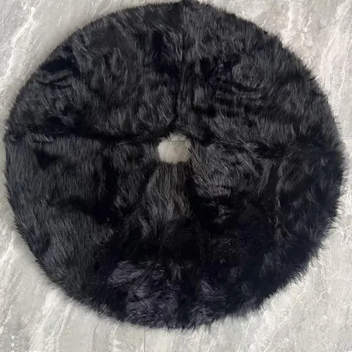 Vista 5 de Falda de árbol de Navidad de felpa negra de 24 pulgadas, pequeña, de piel sintética gruesa, lujosa decoración navideña para Año Nuevo, decoración