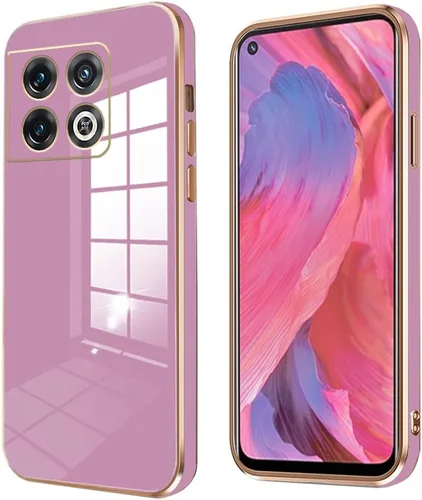Vista 7 de Compatible con OnePlus 10 Pro Funda de silicona rosa, chapado para OnePlus 10 Pro, funda delgada y suave a prueba de golpes (negro)
