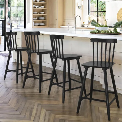 Vista 7 de LUE BONA Windsor - Juego de 2 taburetes de bar de madera para isla de cocina, estilo casa de campo de 24 pulgadas de altura de mostrador, sillas