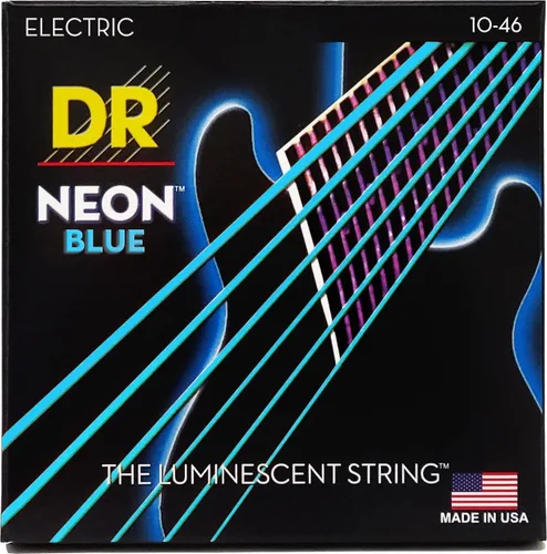 Vista 28 de DR Strings NBE-9 - Cuerdas para guitarra eléctrica de color azul neón de alta definición, cuerda ligera, 9-42