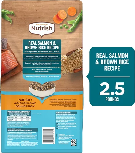 Vista 3 de Nutrish Rachael Ray Alimento seco para gatos Receta de salmón real y arroz integral, bolsa de 2.5 libras