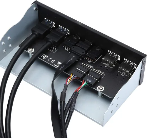 Vista 8 de Panel frontal USB extra, concentrador USB con 2 puertos USB 3.0/2 puertos USB 2.0/salida de audio, entrada de micrófono, puerto USB C, unidad óptica