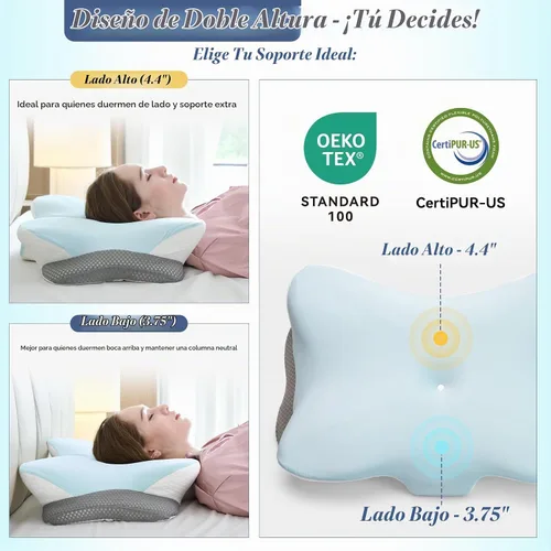 Vista 4 de SHJADE - Almohada cervical para soporte del cuello, almohada de espuma viscoelástica con contorno, almohada ortopédica ergonómica, almohada de cama