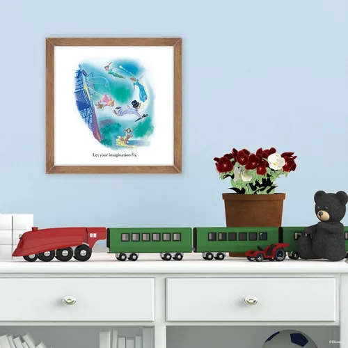 Vista 5 de Disney Peter Pan - Decoración de pared de madera enmarcada con libro dorado – Ilustración de libro de cuentos, arte de pared de Peter Pan