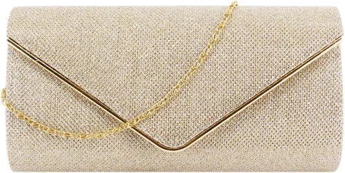 Vista 11 de Naimo Aleta deslumbrante bolso de embrague bolso de noche con cadena desmontable Champagne01 Plisado