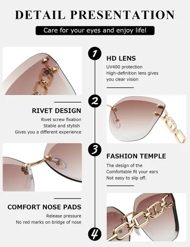 Vista 6 de AEVOGUE - Los lentes de sol para mujer, sin bordes, lentes de corte de diamante, de tamaño grande (AE0534)