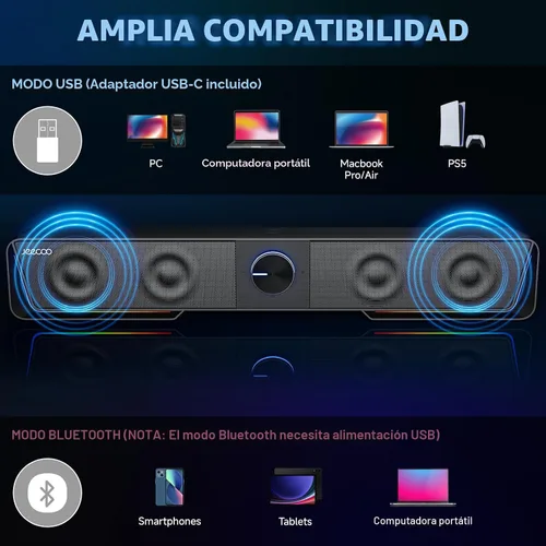 Vista 4 de Jeecoo A40 - Altavoces Bluetooth para computadora con sonido claro, altavoces USB Plug & Play para PC con luz LED, barra de sonido para computadora