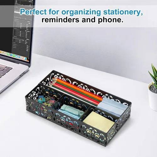 Vista 3 de EasyPAG - organizador de cajón de colección, labrado con patrón de flores, Negro