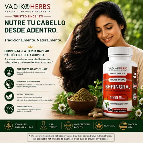Vista 3 de Vadik Herbs Bhringraj Cápsulas Hoja de Bhringraj orgánica entera (Eclipta alba) Hierba tradicional ayurvédica para cabello saludable, cuero
