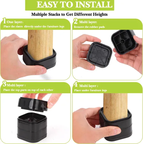 Vista 7 de Paquete de 12 elevadores de muebles de 1, 2 o 3 pulgadas, elevadores de cama ajustables resistentes para mesa, escritorio, sofá, silla, gabinete