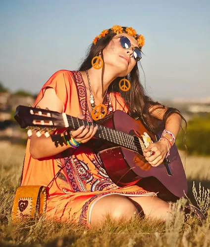 Vista 5 de WOVOWOVO Accesorios hippie de los años 60 y 70, 6 piezas, disfraz hippie bohemio, trajes geniales para Halloween, discoteca, carnaval, fiestas