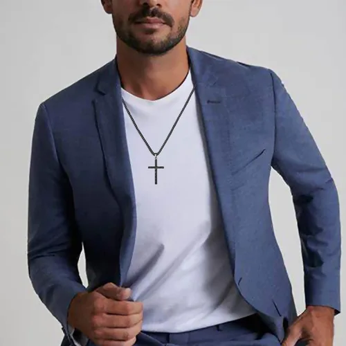 Vista 2 de Collar con cruz de bandera estadounidense para hombre, cadena de cruz con colgante de jarrón bíblico de joyería patriótica de acero inoxidable