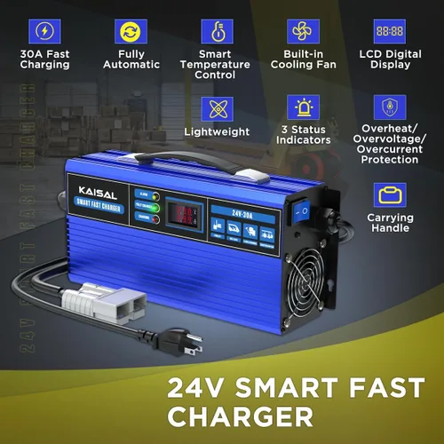 Vista 2 de Cargador de batería para carretilla elevadora 24V 30A Cargador inteligente de 24 voltios 900 W Pantalla LCD totalmente automática Pallet Jack