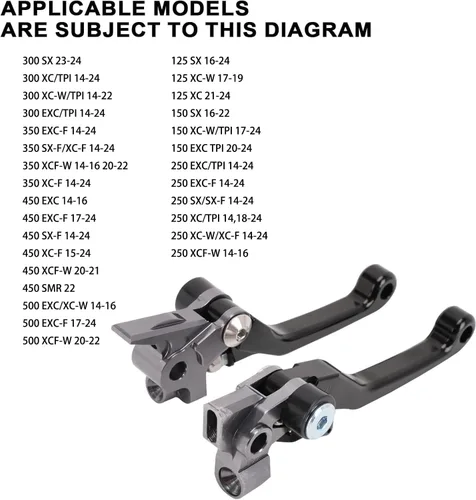 Vista 2 de JFG RACING Palancas de embrague y freno plegables para moto de tierra, palancas de embrague desmontables para 125 150 250 300 350 450 500 SX XC EXC