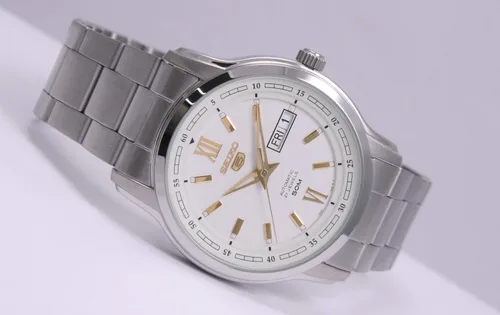 Vista 5 de Seiko 5 SNKP15 K1 - Reloj analógico automático para hombre color plateado y blanco