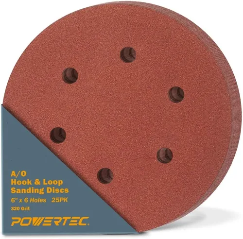 Vista 17 de POWERTEC Grano 40, paquete de 25, discos de lijado de 6 pulgadas – Gancho y bucle, almohadillas de lijadora orbital de óxido de aluminio de 6