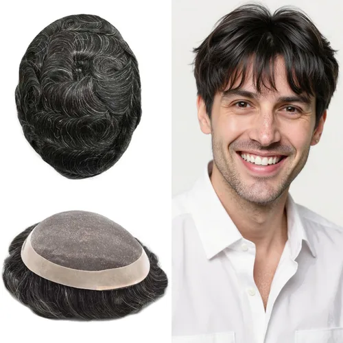 Vista 17 de Toupee - Sistema de reemplazo de cabello fino y duradero para hombre, piezas de cabello 100% humano para hombres, revestimiento de poliéster, unidad