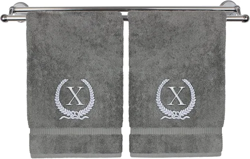 Vista 112 de Toalla de mano con monograma, regalo personalizado, 16 x 30 pulgadas, letra blanca bordada con diseño de corona en toalla negra, extra absorbente