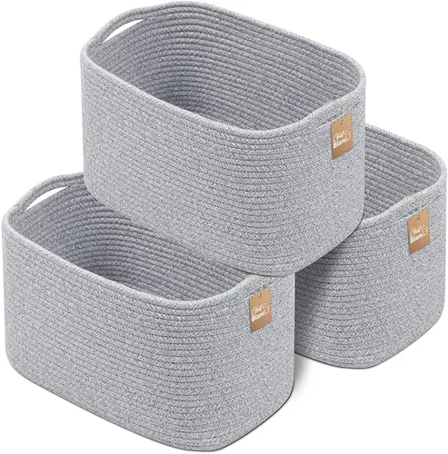 Vista 14 de CHAT BLANC Cestas de cuerda de algodón para organizar Cestas de almacenamiento para estantes Cesta de cuerda para almacenamiento, cestas