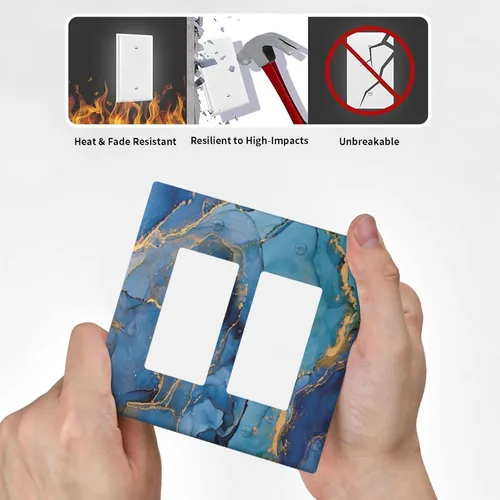 Vista 6 de Placa de pared doble basculante de mármol azul, cubierta decorativa de interruptor de luz de 2 cuadras, moderna acuarela degradada, arte de tinta