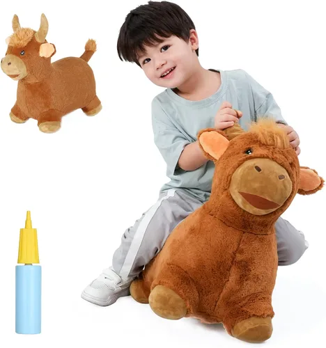Vista 17 de INPANY Juguetes Saltarines de Vaca Animales de Granja para Regalos de Niña de 2 Años, Caballo Saltarín Inflable de Peluche para Niños, Montable Toro