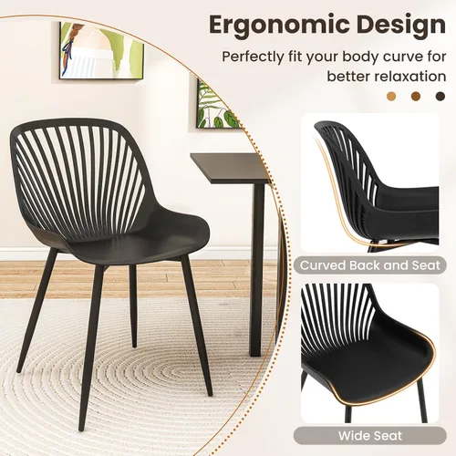 Vista 8 de Giantex Juego de 4 sillas de comedor negras, sillas de cocina modernas con patas de metal, respaldo recortado, asiento curvo, sillas decorativas sin
