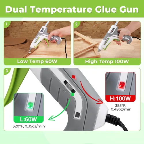 Vista 4 de WORKPRO Pistola de pegamento caliente tamaño completo – Juego de pistola de pegamento de doble temperatura de 60/100 W con 10 barras de pegamento