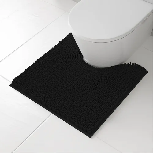 Vista 21 de RUN HELIX Juego de 4 alfombras de baño antideslizantes, suaves, peludas y absorbentes, con tapete de inodoro en forma de U, color negro
