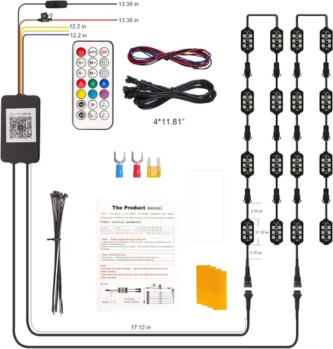 Vista 9 de Kit de 16 luces LED RGB perseguidoras para motocicleta para Harley Davidson Kawasaki Suzuki, kit impermeable de tiras de luces inferiores mágicas