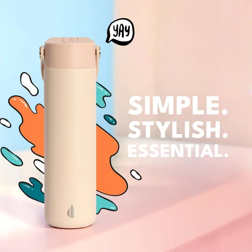 Vista 7 de Elemental Botella de agua aislada de 24 onzas con popote, botellas de agua con núcleo de acero inoxidable 100% a prueba de fugas para viajes, Beige