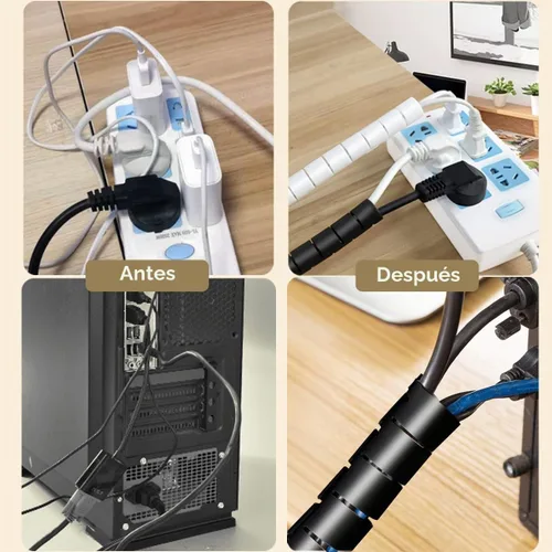 Vista 5 de Funda negra para organizar cables de computadora, organizador de cables debajo del escritorio, 7/8 pulgadas a 5 pies, fácil de instalar, solución