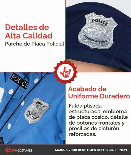 Vista 3 de Morph, Disfraz de oficial de policía para niñas, disfraces de policía para Azul
