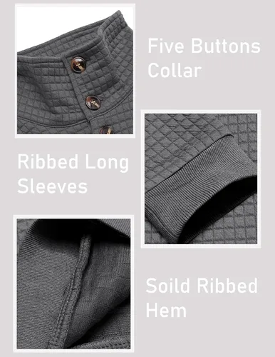 Vista 4 de COOFANDY Sudadera con cuello de cuarto para hombre, suéter de manga larga con diseño de gofres