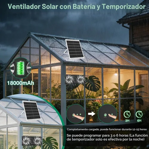 Vista 2 de Ventilador solar de 40 W con batería y temporizador para gallinero