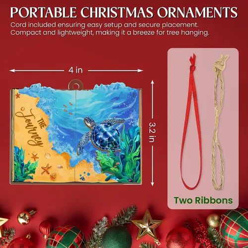 Vista 4 de Regalos de playa para mujeres y hombres – 2D plano (no 3D) adornos de Navidad 2025 – adorno de tortuga marina, decoración de playa, adornos