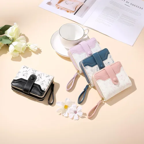 Vista 6 de GAEKEAO Cartera para mujer delgada y fina con bloqueo RFID, de cuero con flores, tarjetero plegable, cartera larga para damas con bolsillo