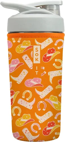 Vista 15 de Sok It BotlSok Botella Mezcladora de Proteínas con Funda Aislante de Neopreno (Floral Abstracto, Se Ajusta a Mezcladoras de 24oz)