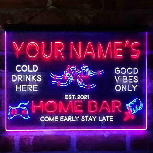 Vista 13 de Letrero de luz de neón LED tricolor para fiesta de cerveza, bar, personalizable, nombre, fecha, texto y cita, fuente verde y rojo y amarillo, 13 x