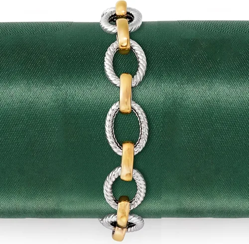 Vista 3 de Ross-Simons Pulsera de eslabones ovalados retorcidos de plata de ley de dos tonos. 8 pulgadas, Plata Esterlina